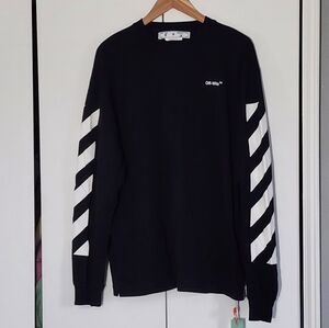 Off-White Black and White Striped Sleeve Sweatshirt